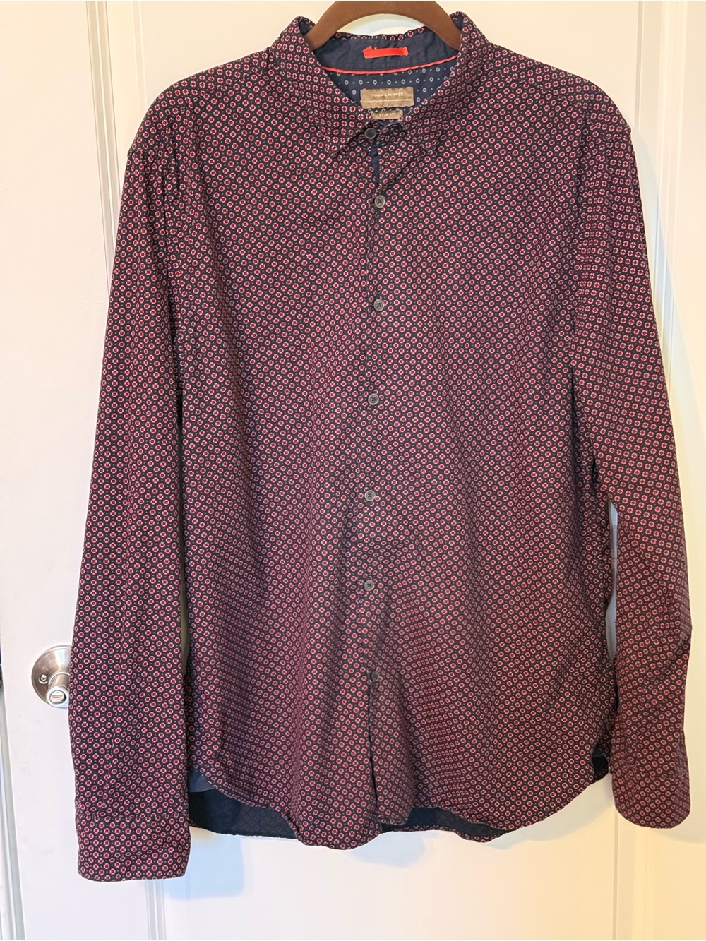Denim & Flower Ricky Singh Men’s Slim Fit Button Up Shirt Navy Red XL